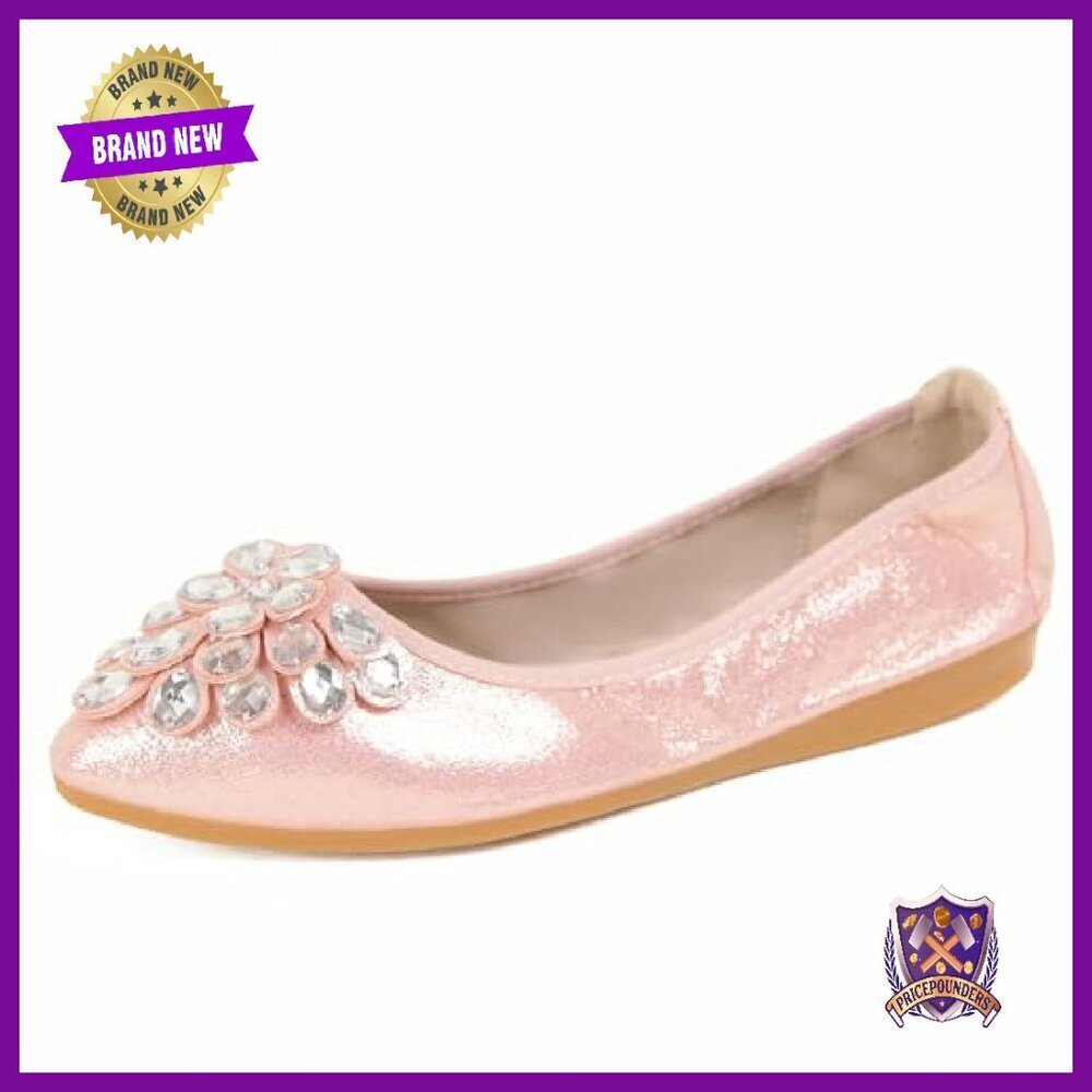 Foldable Rhinestone Ballet Flats Women's Slip-On Dressy Comfort Shoes - Picture 3 of 8